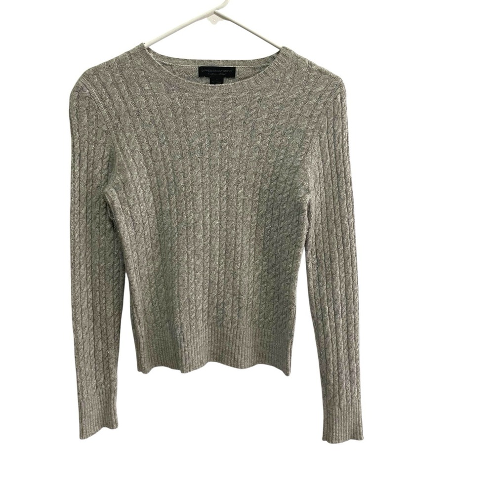 Cashmere Blend Gray Cable Knit Sweater Women's‎ Size M Y2K Normcore Cozy Neutral